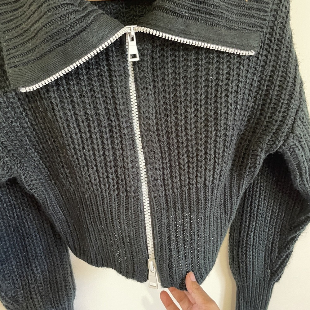 Urban Outfitters UO Sunny Collared Zip-Up Cardigan‎ Size XS Black Long Sleeve - Picture 4 of 8